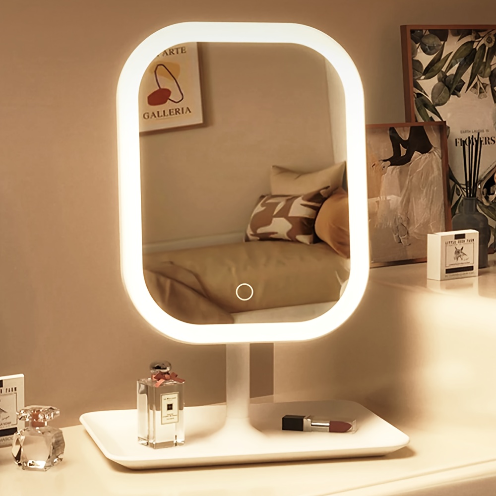 LED Makeup Mirror, Rechargeable Desktop Vanity Mirror with Lights, 3 Light Modes, Touch Control, Adjustable Brightness, Portable Lighted Beauty Mirror, Travel Vanity Cosmetic Mirror with Lights 16 LED Makeup Mirror, Rechargeable Desktop Vanity Mirror with Lights, 3 Light Modes, Touch Control, Adjustable Brightness, Portable Lighted Beauty Mirror, Travel Vanity Cosmetic Mirror with Lights