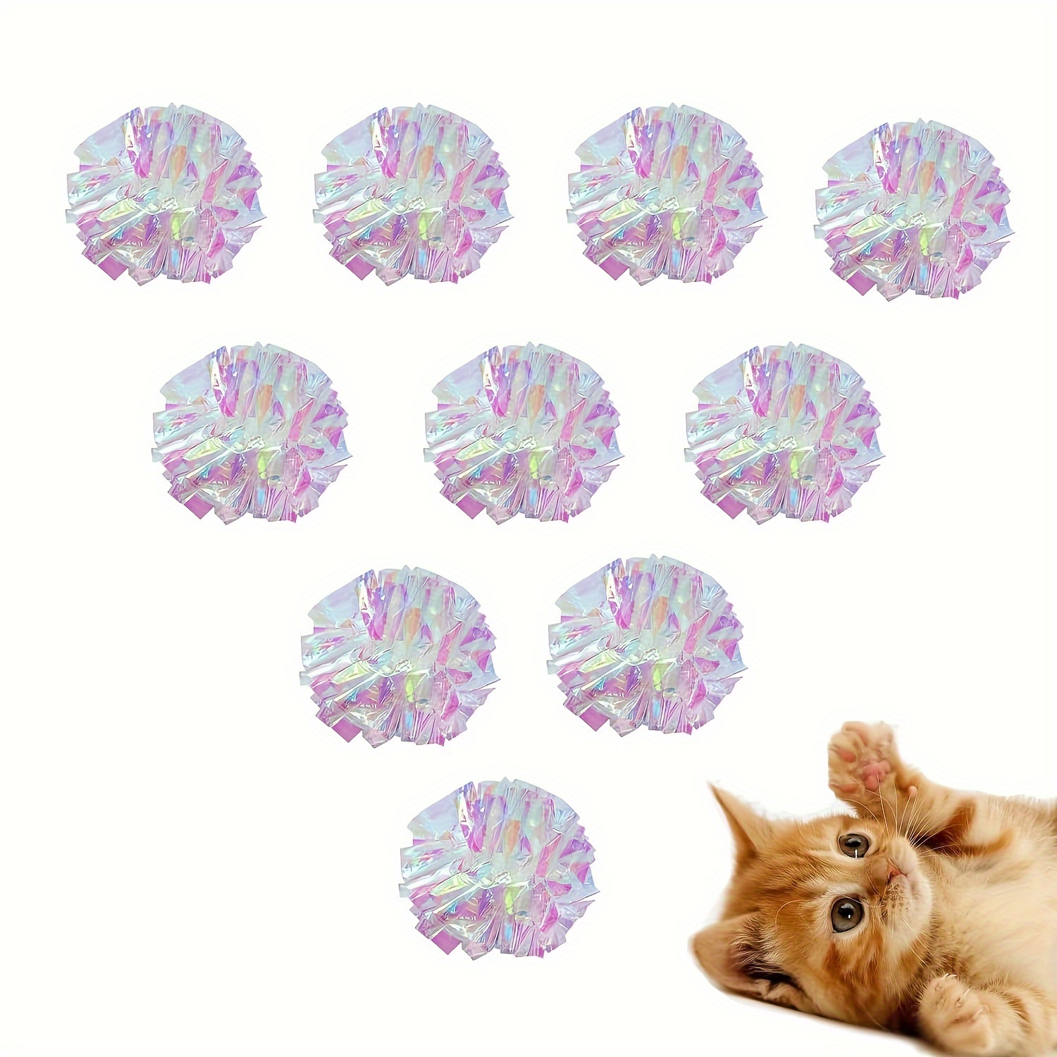 

10pcs Dye-free Crinkle Cat Balls, 2-inch Interactive Rattle Paper Toys For Indoor Cats - Lightweight & Chewable For Exercise, For Return School