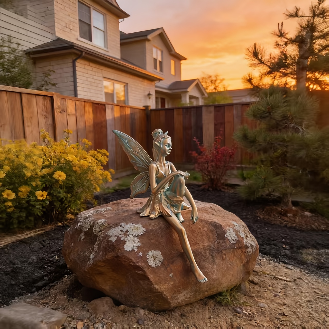 Image of 1pc Double-winged Fairy Resin Ornament, Updo Gradient Feather Texture, Suitable For Courtyard Rocks Lawn Balcony, Forest Atmosphere, Perfect For Spring Easter Mother's Day