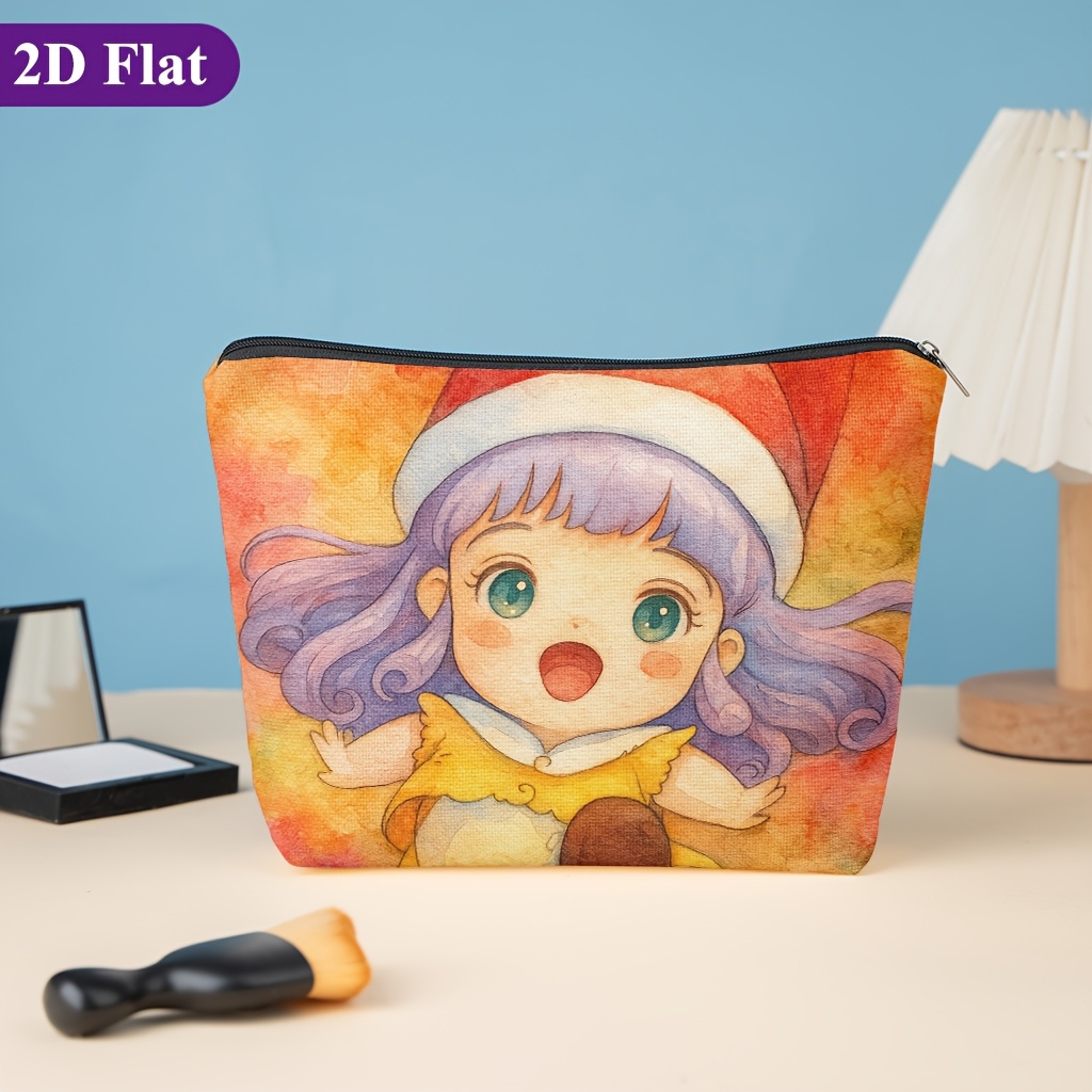 TEMU Cosmetic Bag 1pc, Fantasy Purple Haired, Stylish Zippered Wallets, Work Snack Bags, Skincare Product Organizers, Double-sided Printed Cosmetic