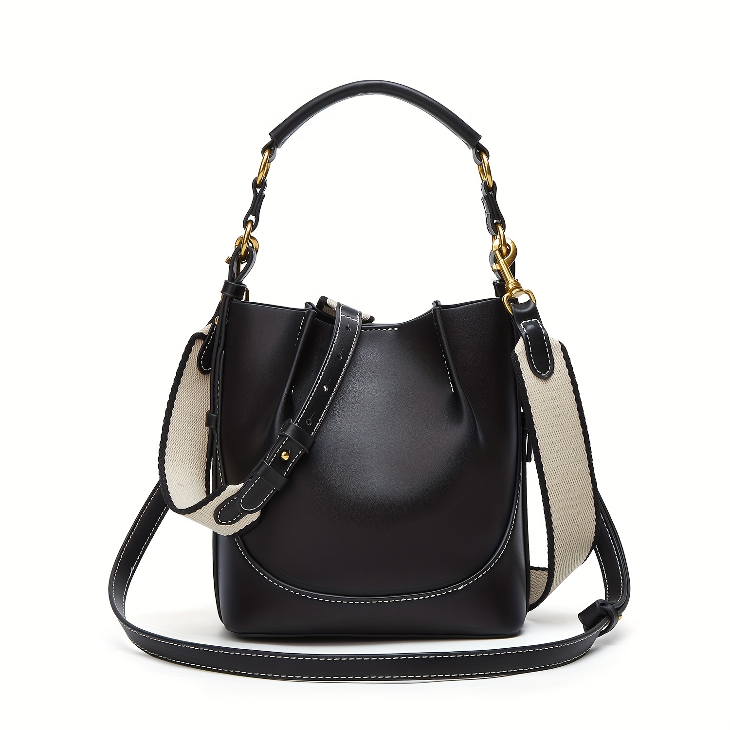 chic bucket bag women versatile synthetic leather shoulder