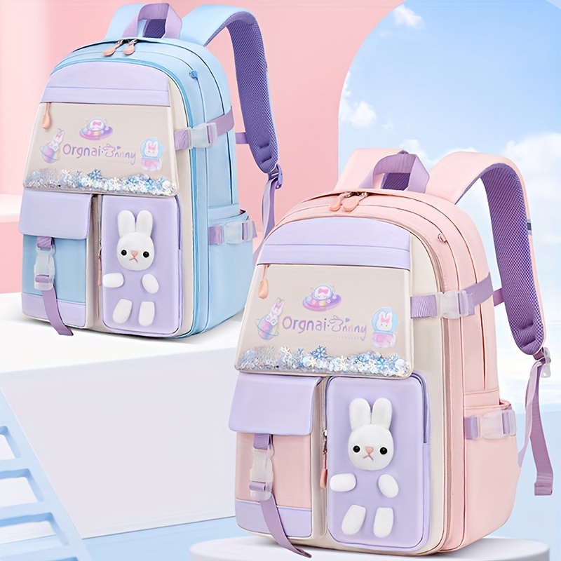 

Kids Water-resistant Lightweight Backpack, Cute Style School Bag With Multiple Pockets And Reflective Strips