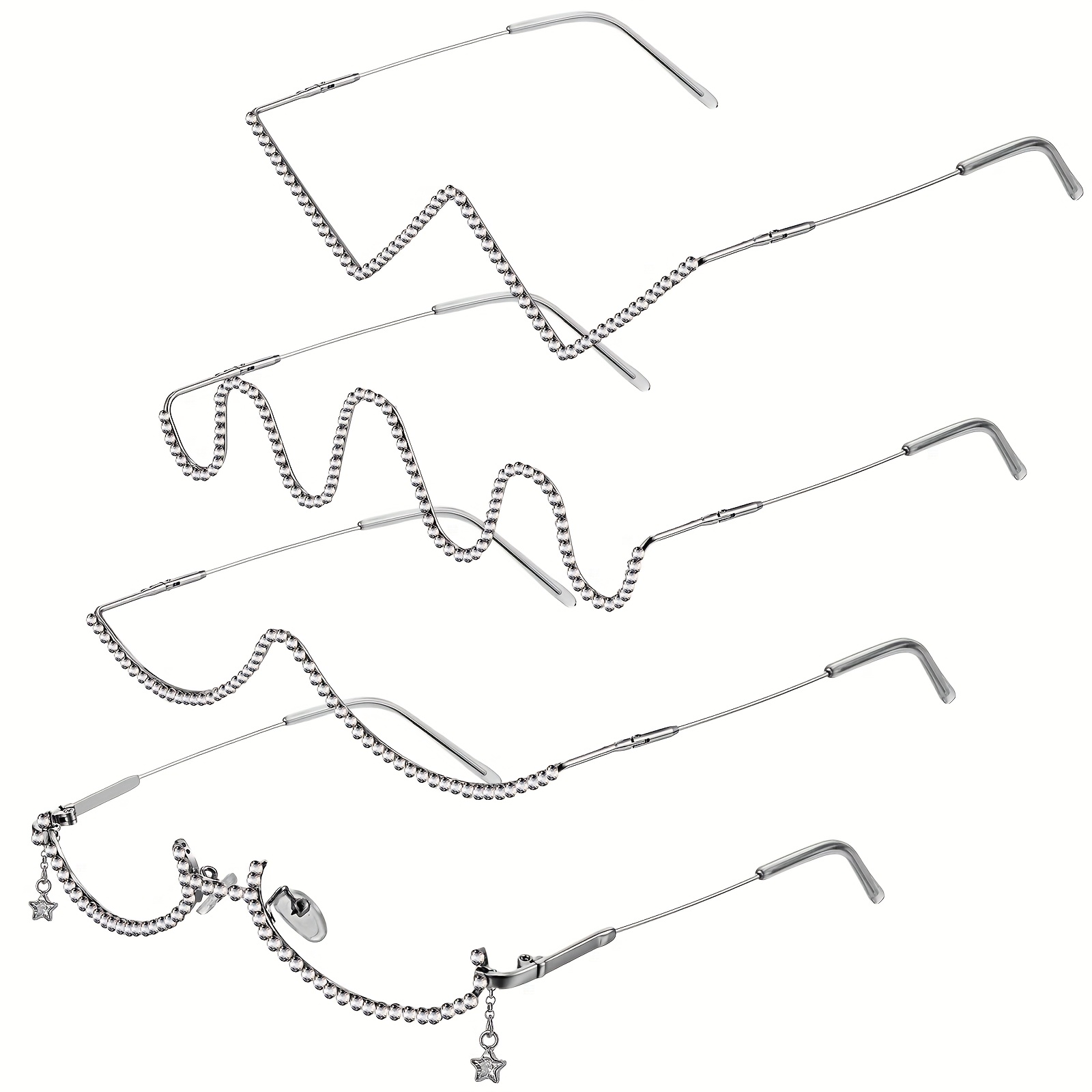 4pcs no lens diamond glasses frame v shape - Temu display picture 1