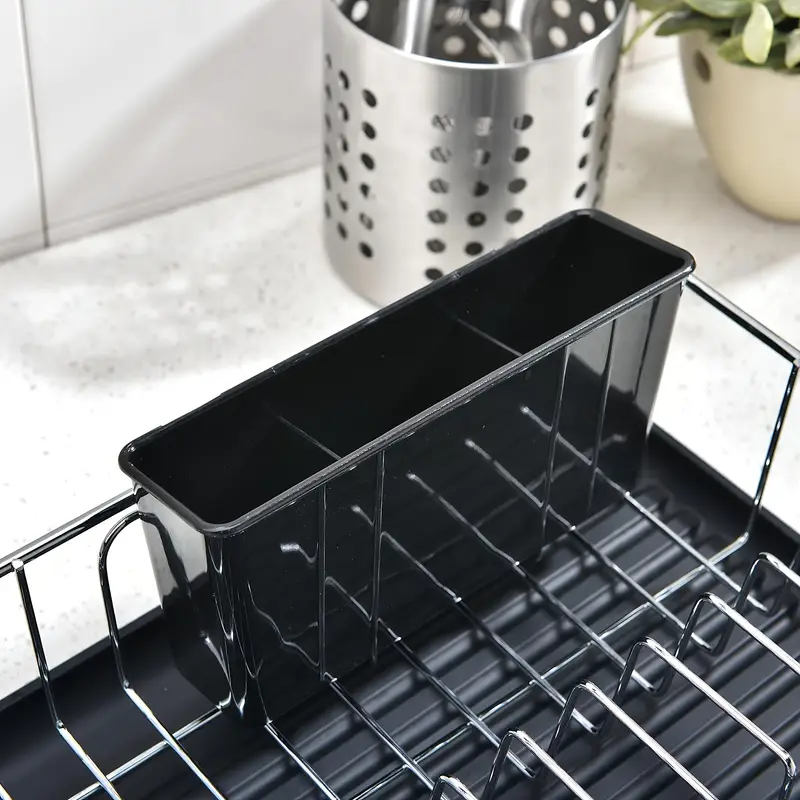 1 set dish drying rack dish for kitchen counter small stainless dteel dish drainer with black cutlery holder and Product details 4