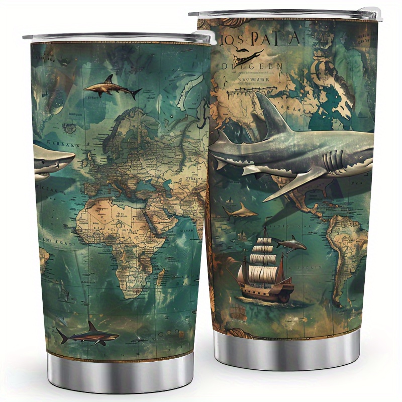 

1pc 20 Oz Stainless Steel Tumbler Shark Chart Vacuum Insulated Coffee Cup Gift For Ocean Enthusiasts, A Gift For A Friend Who Likes Marine Life