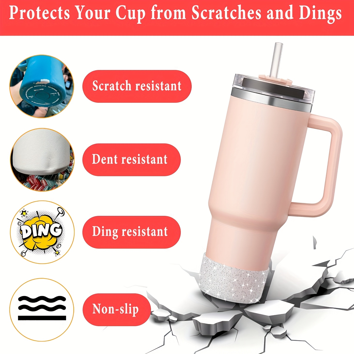 2 piezas de protector de   de tacón de silicona   compatible con tumbler 20 30 40oz y se   a botella de agua 12-24oz y se  ,    , taza - accesorios de protección de   de taza bling Detalles del producto 2