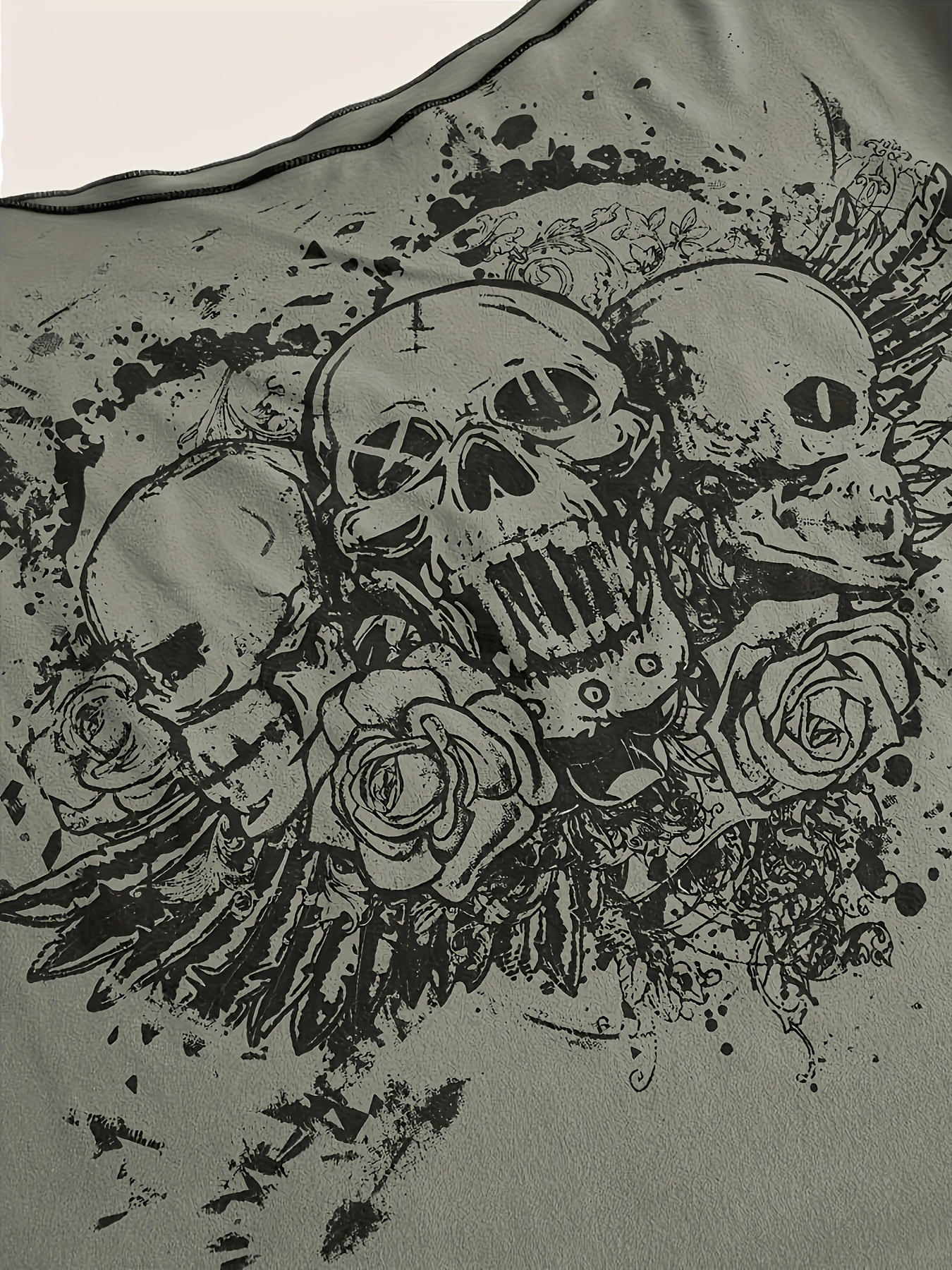 Women's 'Whatever I Don't Care' Gothic Skull Print T-Shirt - Dark Grey Short Sleeve Tee | Floral Skull Novelty Top, Cotton Blend