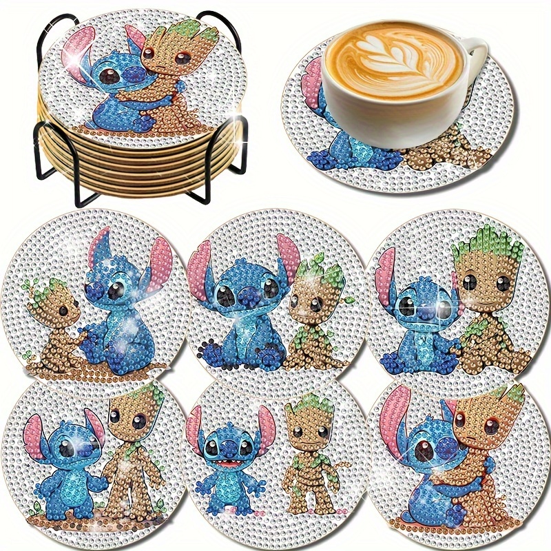 

6pcs Stitch Diamond Art Painting Coasters With Holder Cartoon Pattern Non Slip Drink Cup Mat Pad Table Insulation Pad Home Kitchen Decor Diamond Embroidery Mosaic Art And Craft Handmade Gift