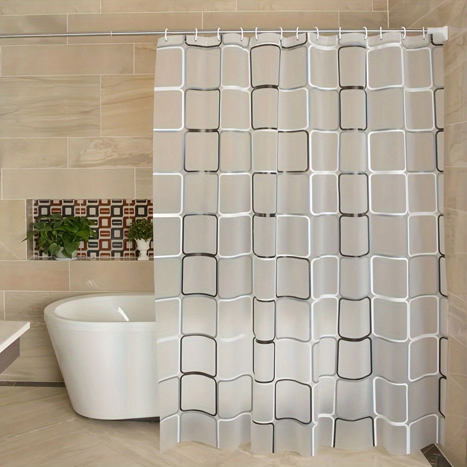 Long Bathroom Shower Curtain with Ring Hooks, Washable Design