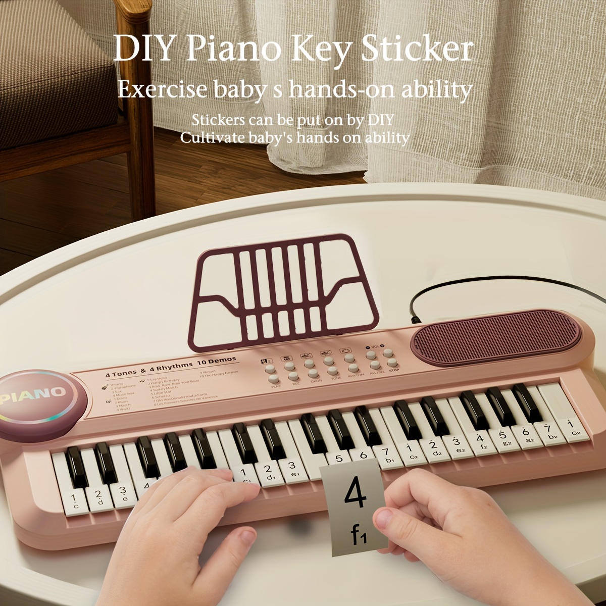1pc keyboard piano with microphone and music stand 37 key portable learning instrument abs multicolor ideal for beginners early music education gift for boys and girls halloween and christmas details 4