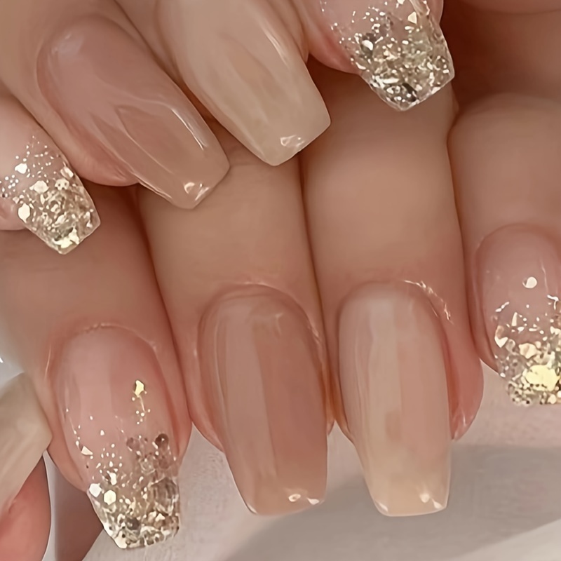 

24 Pieces Of Medium Ballet Girl Pink Simple Gold Powder Nail Art Sheets Flashing In Style European And Brown Fashion Wearable Nail