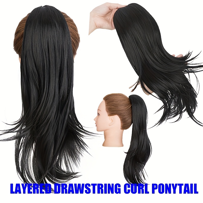 1pc   ponytail hair extension multi layered synthetic hairpiece with drawstring natural looking soft smooth texture for women daily     ponytail hair piece versatile hairpiece secure drawstring attachment details 2