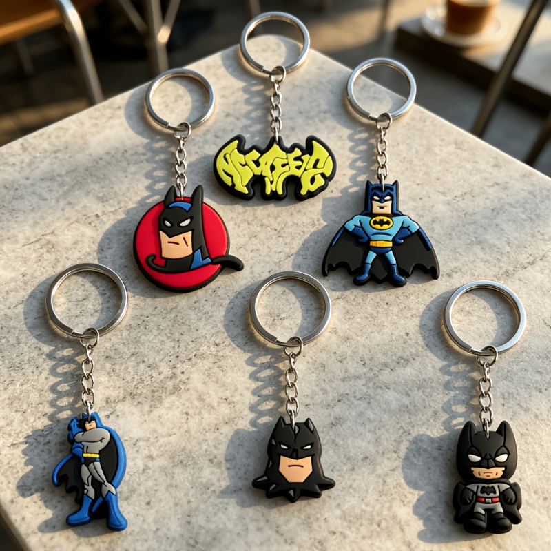 TEMU 6pcs Batman B-themed Pvc Keychain Set, Durable Handbag And Backpack Charms, Key And Backpack Pendant, Ideal Gift Idea, Ideal Present For Harry
