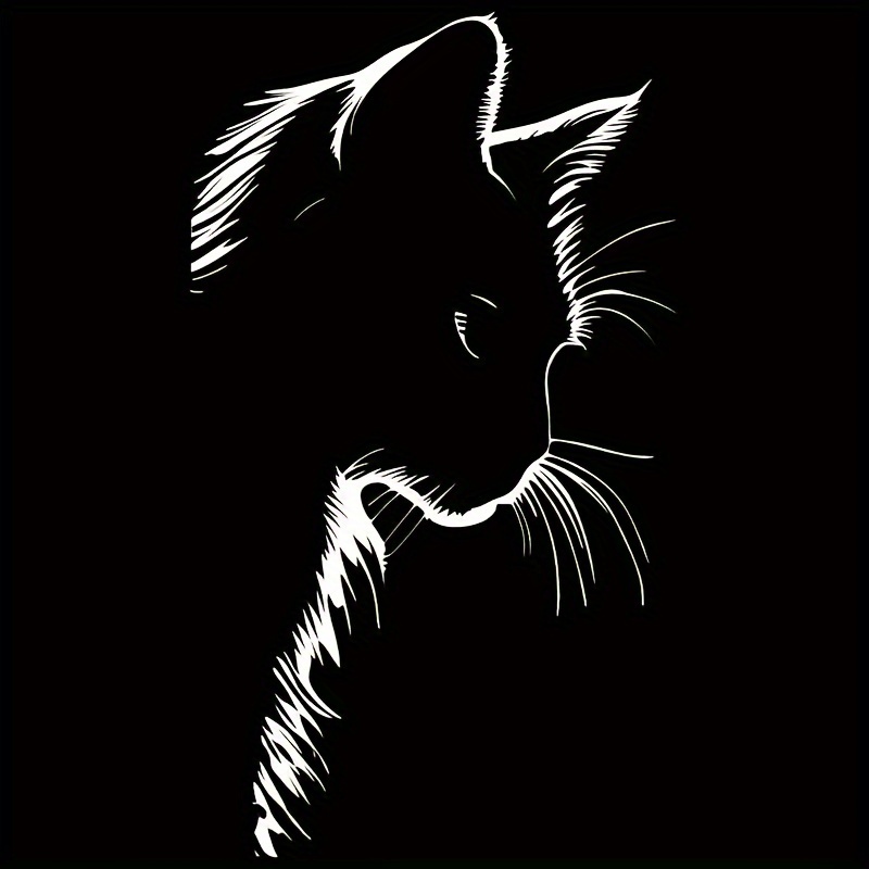 

1pc White Cat Silhouette Iron-on Transfer Sticker - Diy Vinyl Decal For T-shirts, Masks, Jeans, Backpacks - Black & White Cat Design For Creative Customization