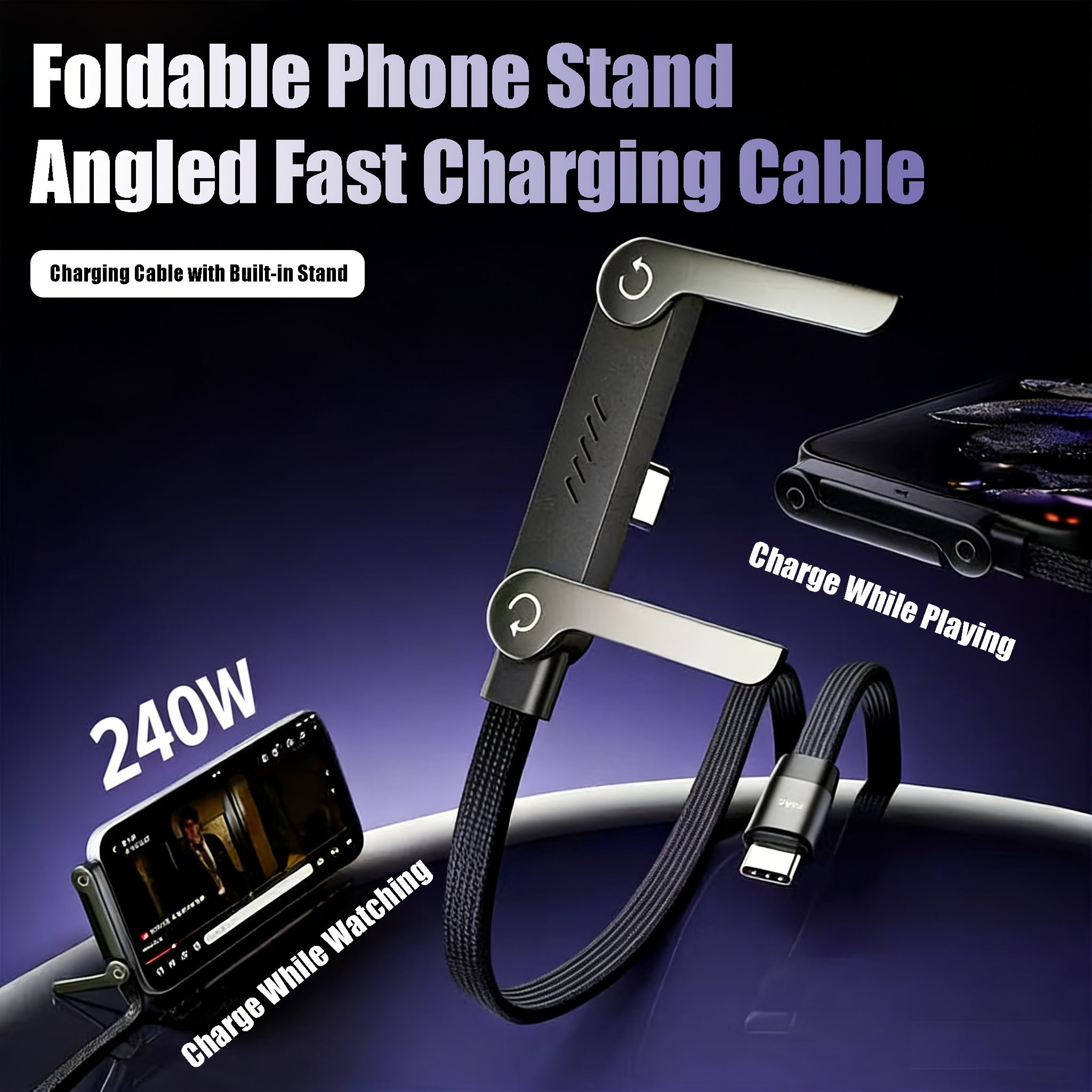 a 240w charging cable with a stand featuring fast charging type c dual connectors that do not   your hands suitable for gaming office and in car use compatible with iphone samsung and type c smartphones
