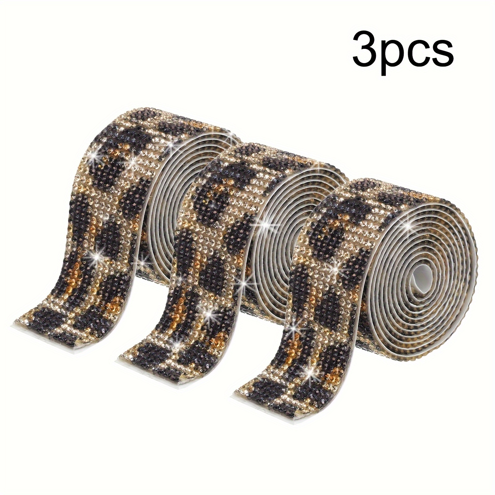 

3 Rolls Leopard Print Self Adhesive Crystal Ribbon Strips, Diy Ice Out Bling Stickers Roll For Crafts Phone Car Decorations Jewelry Making Supplies