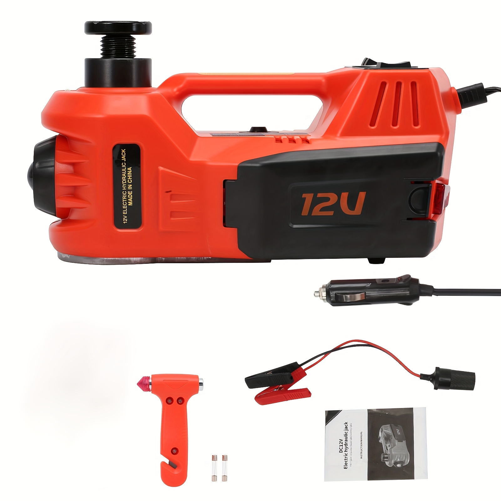 E-shop Elektrischer hydraulischer Wagenheber 5 T, 12V elektrischer Wagenheber mit aufblasbarer Pumpe und Licht, 4-in-1 Wagenheber Reifenwechselwerkzeug