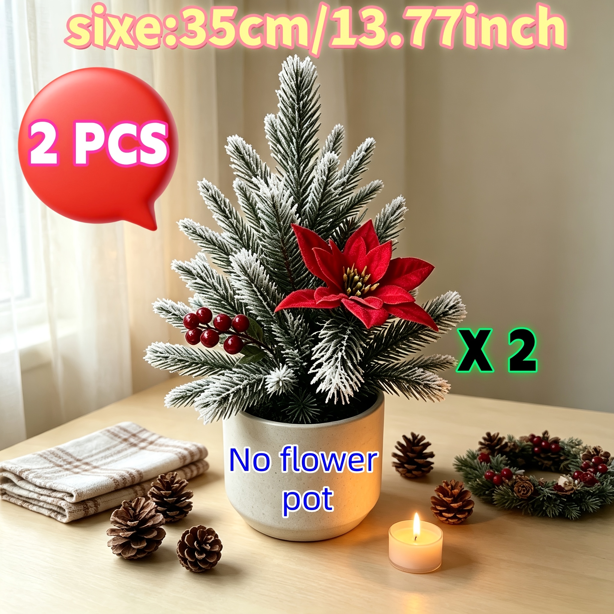 TEMU 2 pezzi - Albero di Natale artificiale con frutta, grado, - Verde artificiale per soggiorno, armadio, giardino, della parete, camera da letto,