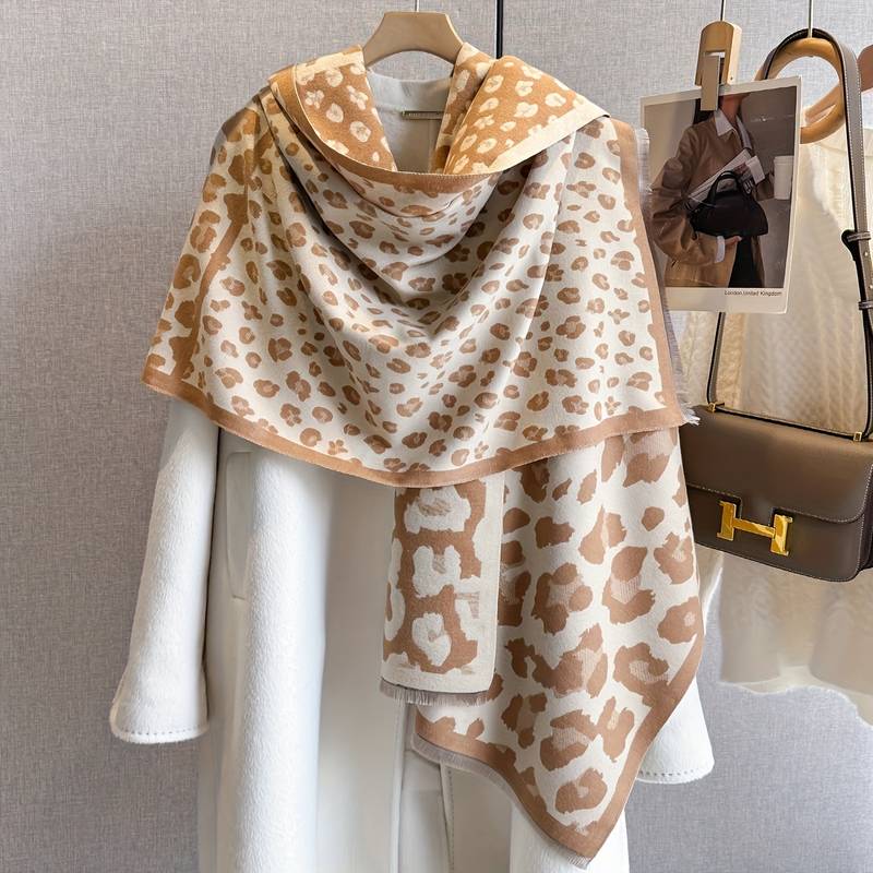 Foulard Femme Imprimé Léopard Avec Glands - 205x55 Cm, Doux Et Chaud, Multifonction