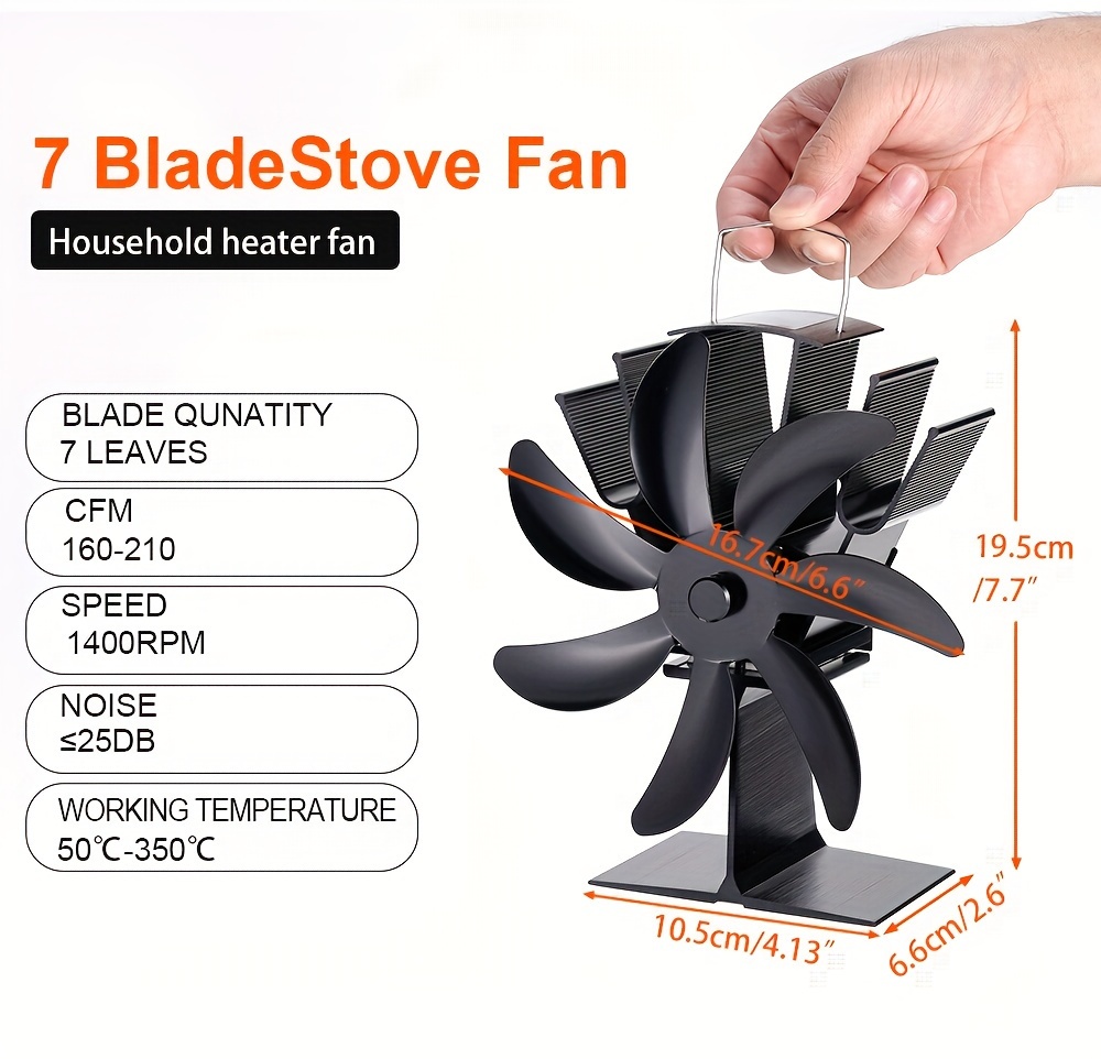 1pc   aluminum 7 blade heat powered stove fan portable exhaust fan for log wood burner no electricity needed     heat distribution accessory details 3