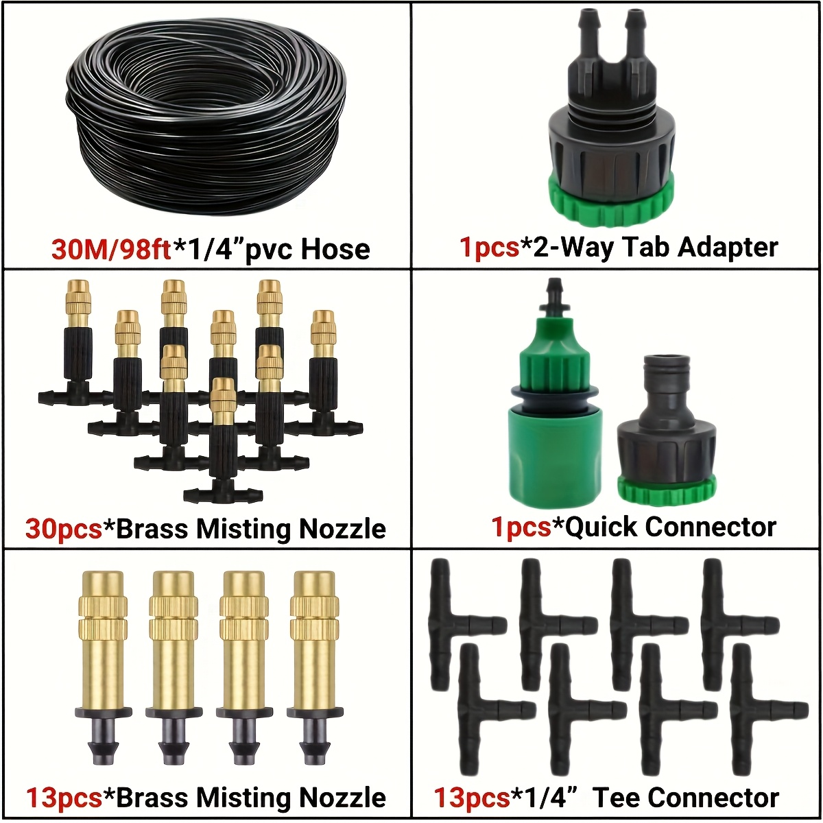 E-shop ., 5M-30M Outdoor Nebelkühlungssystem Gartenbewässerung 1/4 Zoll Messing Vernebler Düse 4/7Mm Schlauch für Terrasse Gewächshaus