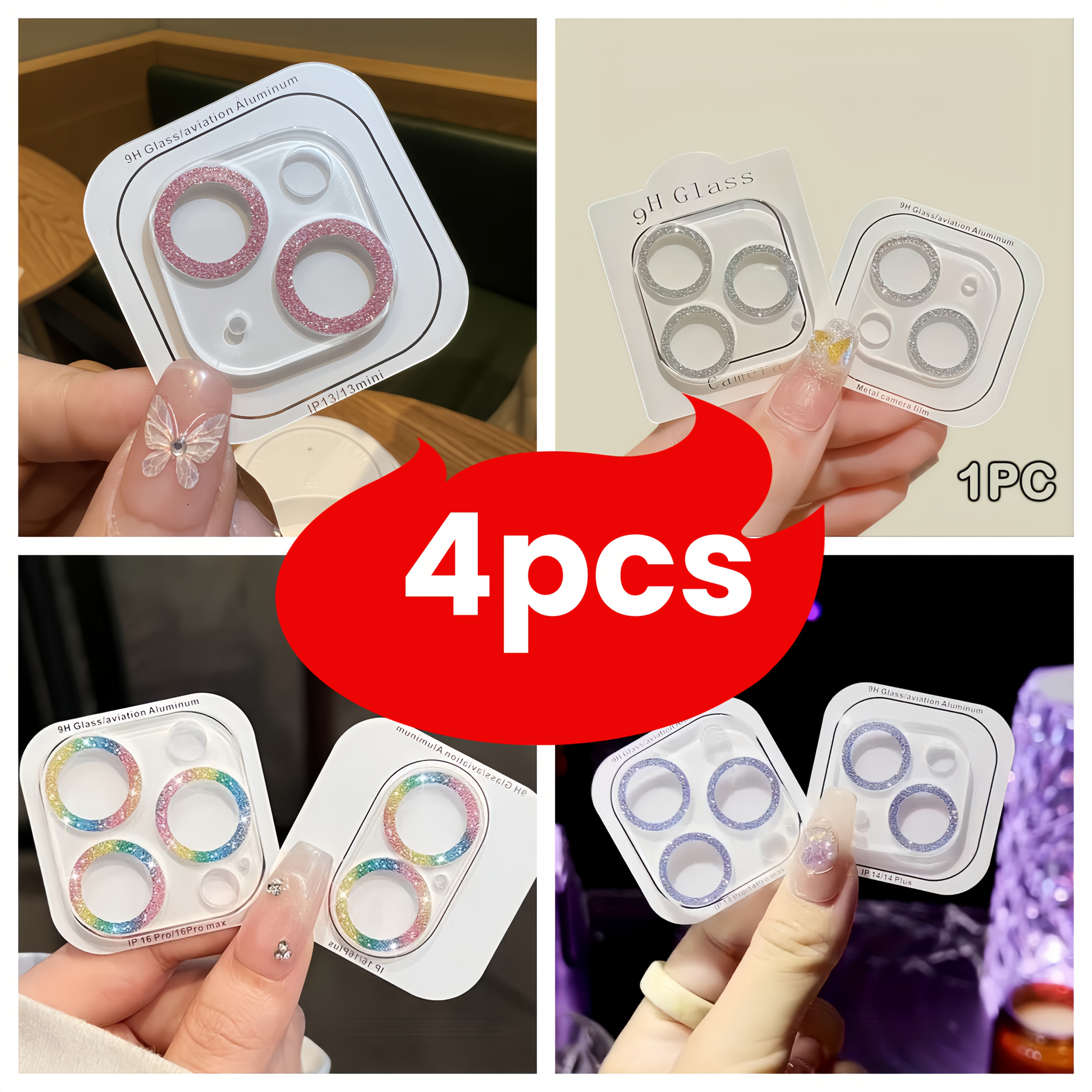 TEMU Set protezioni in vetro per fotocamera compatibili con iPhone 16 Pro Max, 15, 14, 13, 12, 11, 16 Pro Max, 15 Plus, 14 Plus, 16 Plus, 12 Mini, 13
