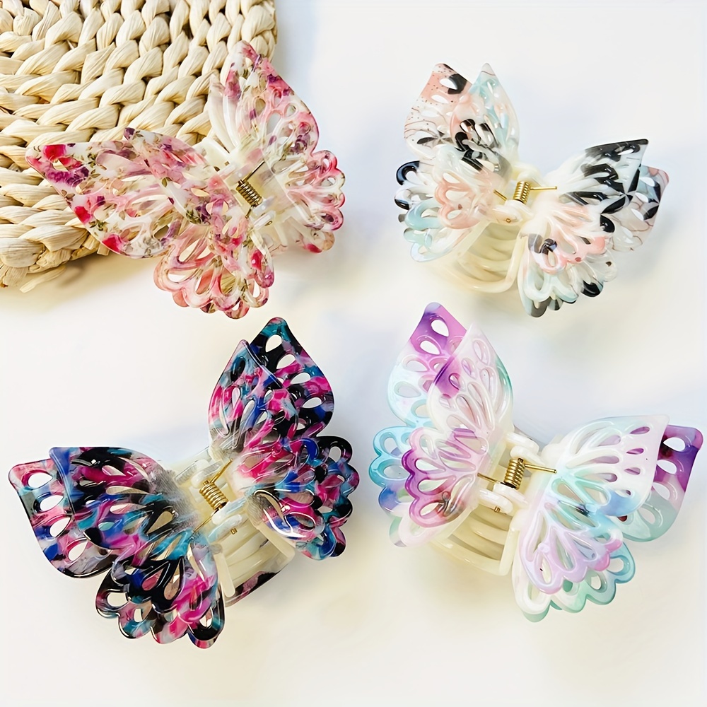 

Elegant Hollow Out Colorful Butterfly Shaped Hair Grab Clip Trendy Non Slip Ponytail Holder Vintage Hair Styling Accessories For Women And Daily Use