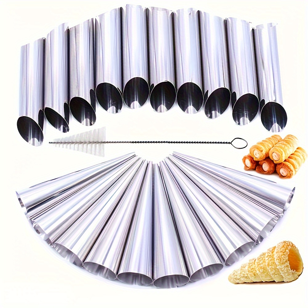 

16pcs Molds, Stainless Steel Cannoli Tube Molds Screw Horn Bread Molds Tube Molds Used For Cannoli Tube Horn Bread Baking Molds, With Cleaning Brush