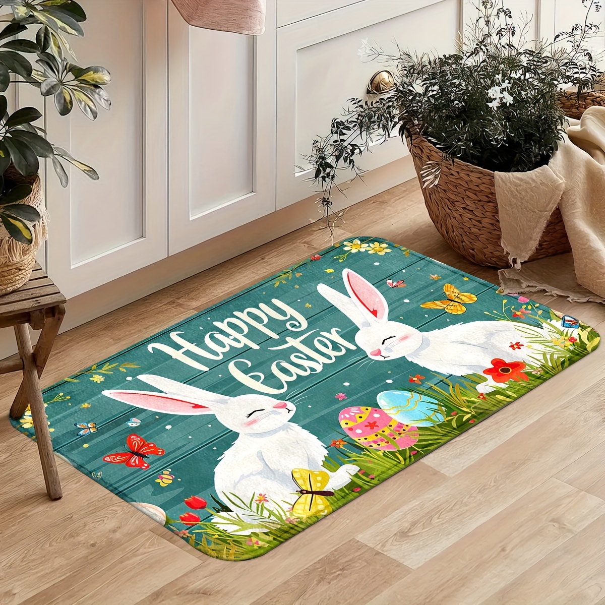 TEMU Easy Easter Bunny Floor Mats Featuring A , Machine Washable And Suitable For Outdoor Entrances. Non-slip Welcome Mats Are Perfect For Living