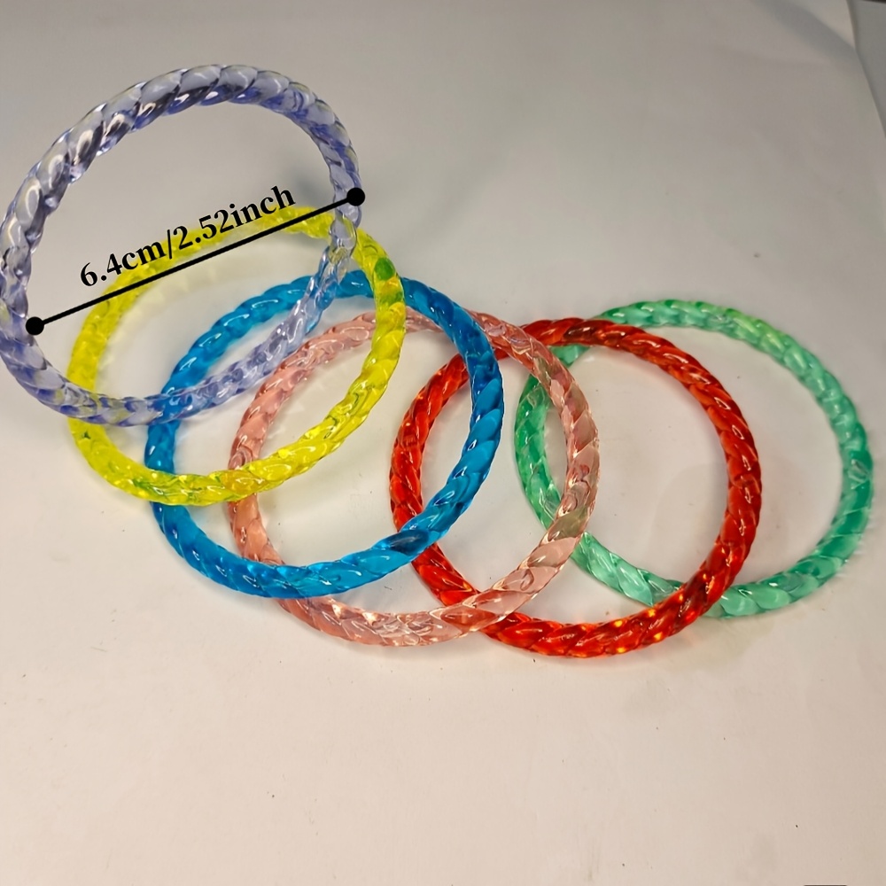 TEMU 6pcs 6pcs Transparent Twisted Acrylic Bracelets Suitable For Parties And Daily Wear, Bright Stackable Bangles, Vintage 90s Retro Layered Jewelry