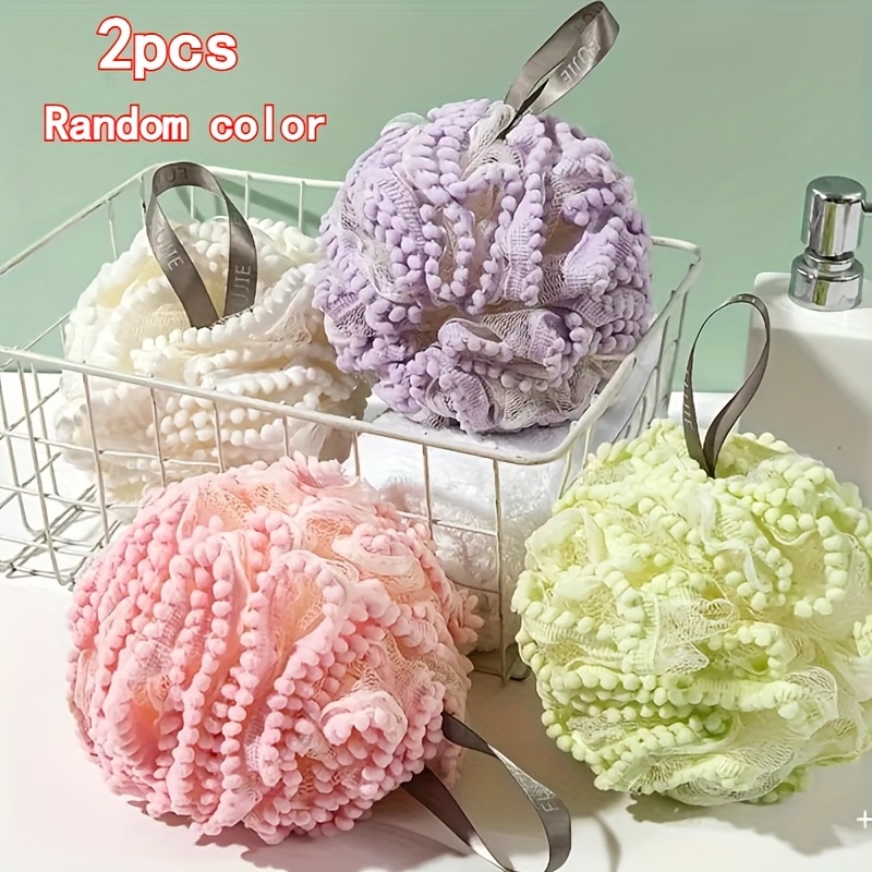 TEMU 2pcs Lei Super Exfoliating Home Spa Shower Melon Sponge, Foam Net Brush, Bathroom Spa Melon Wipe Ball, Suitable For Face And Body, Rich In