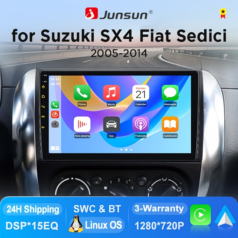 Image of Junsun System Car Stereo With Auto & Carplay For Sx4 For Fiat 2005 2006 2007 2008 2009 20 10 2011 2012 2013 2014 Touch Screen Multimedia Player, Without Battery