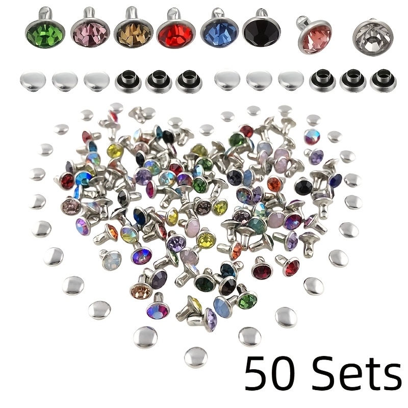 TEMU 50 piezas (50 juegos) de remaches de pedrería de de diamante , para manualidades DIY, tachuelas a presión trasera y herrajes de cuero duraderos