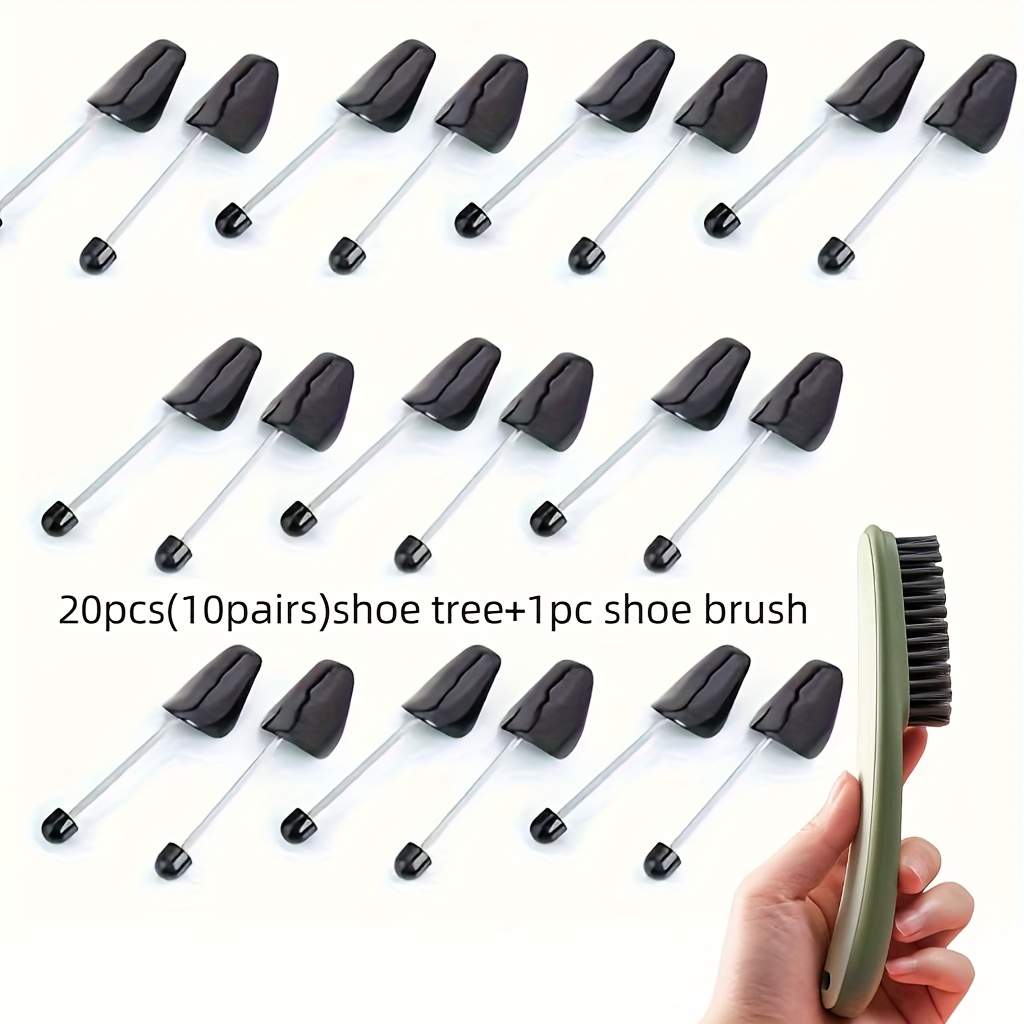 TEMU 20pcs Spring-loaded Shoe Trees + 1pc Shoe Brush, Adjustable Shoe Rack Expander For Maintaining Shoe Shape And Preventing Wrinkles, Accessories
