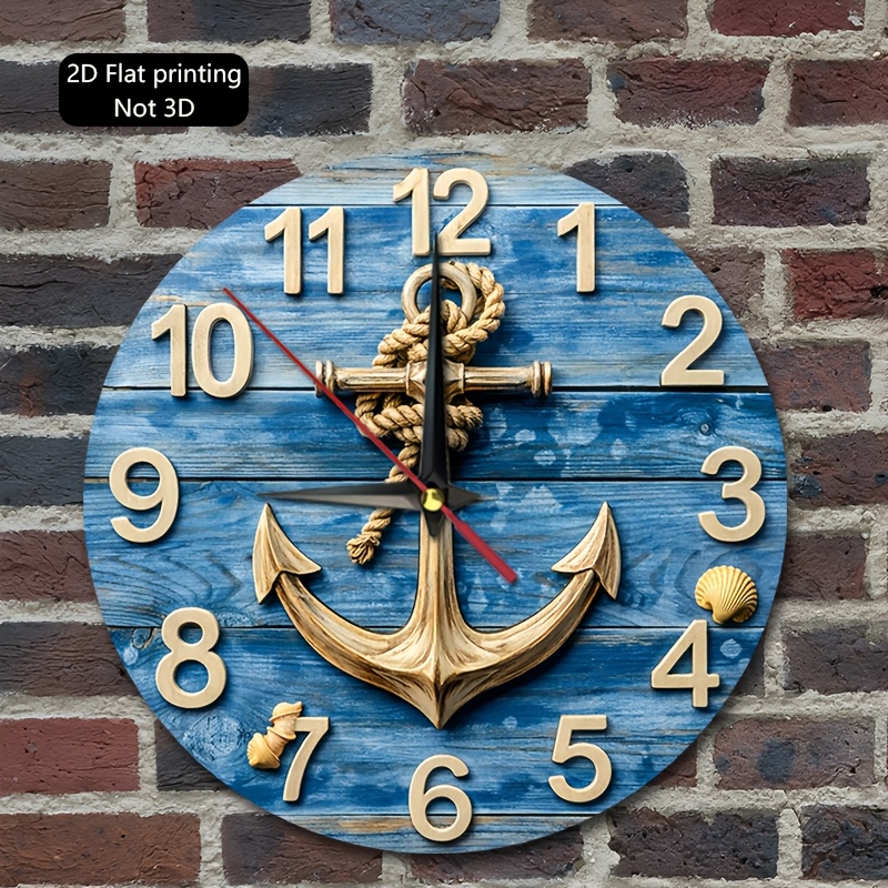 TEMU 1pc Nautical Anchor Wall Clock With Round Face & Nautical Hands - Minimalist Marine Decor Suitable For Coastal-themed Rooms, Living Room,