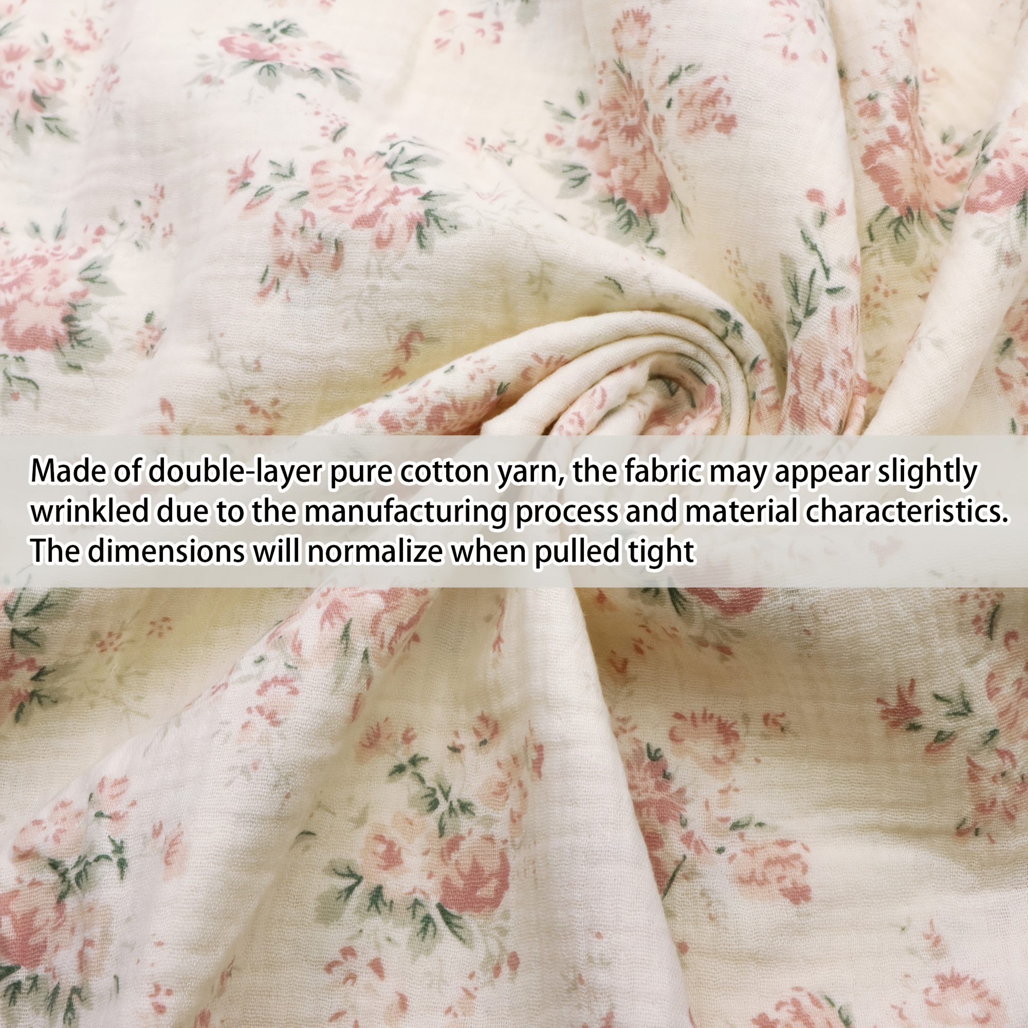 1pc Flower Series 100% Cotton Double Layers Gauze Fabric, Floral Cherry Fabric, 50 X 135cm (19.69x53.15inch), Multi-functional, Suitable For Project, Sewing, Blanket, Sheet, Pillowcase, Bath Towel
