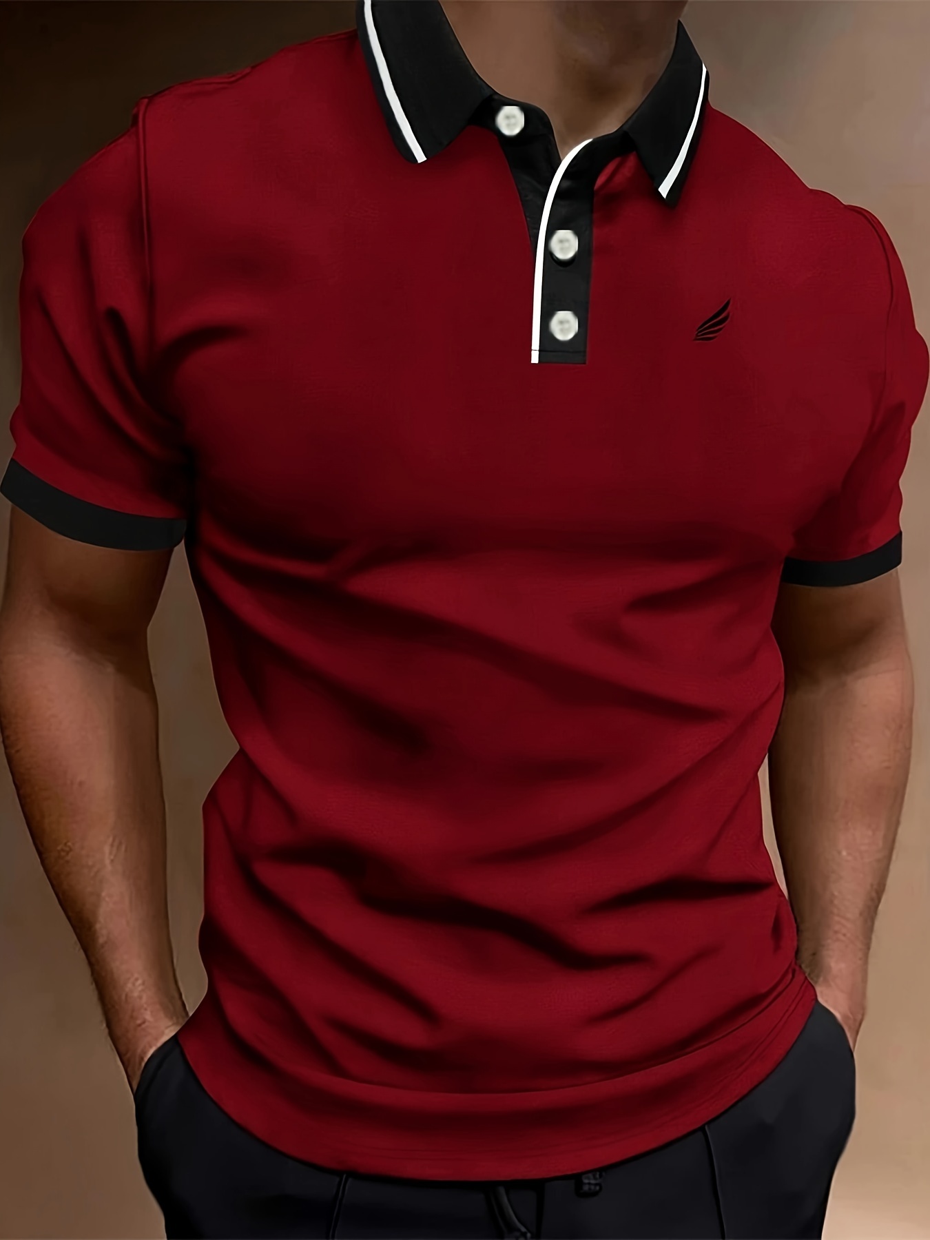 Men'S Lightweight Breathable Summer Shirt - Solid Color Black with White Logo, Short Sleeve, Button-Up Collar, Regular Fit for Golf, Tennis & Casual Wear, Golf Shirt, Golf Attire, Sleek Sporty Design, Comfortable Fabric