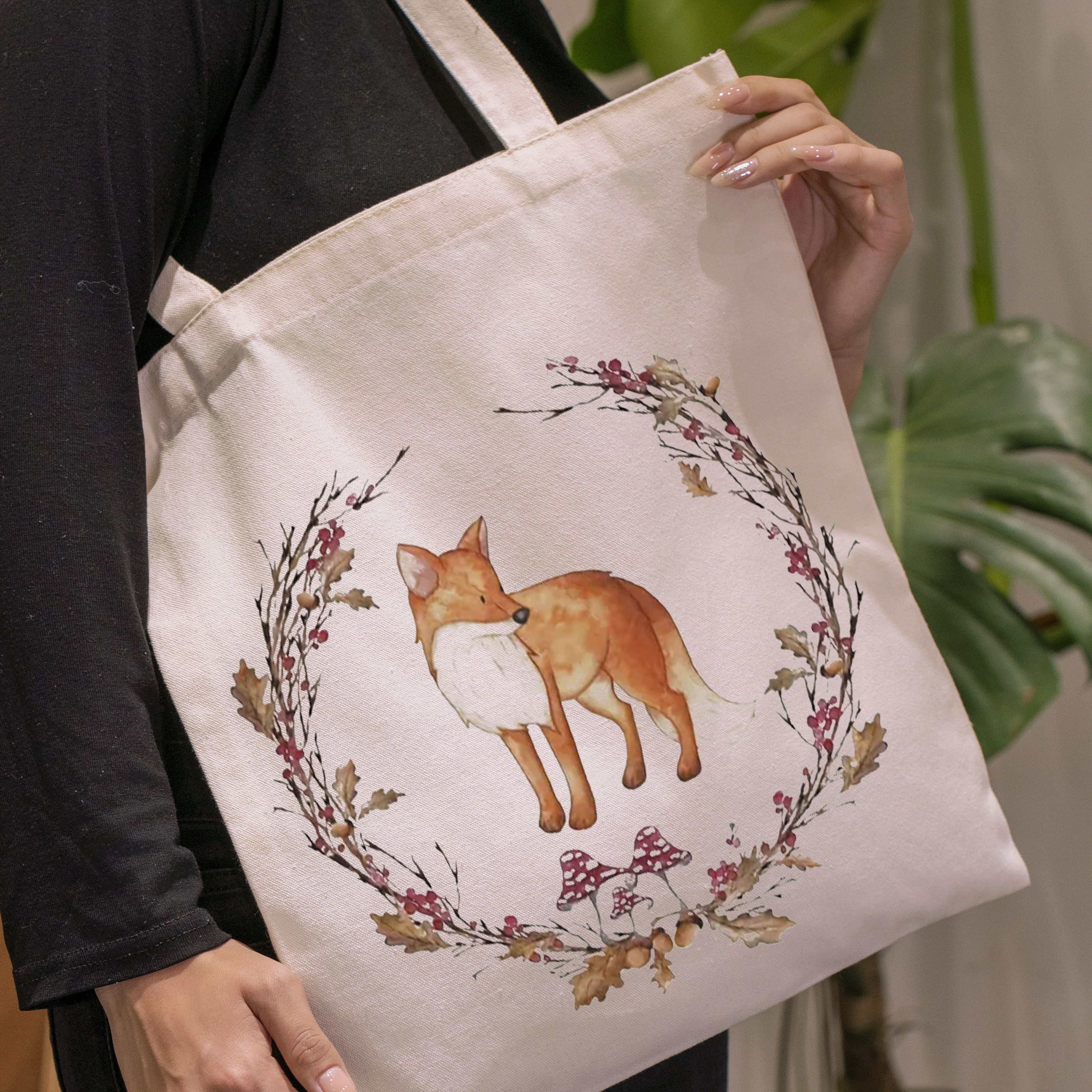 cartoon fox pattern shoulder bag aesthetic canvas tote bag Temu
