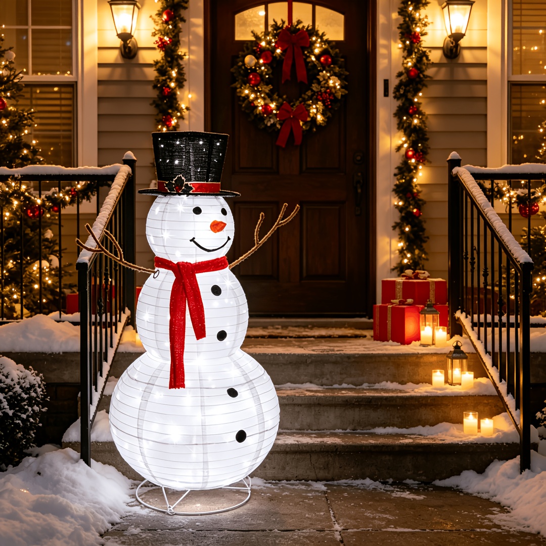 TEMU 3.9ft White Simple Snowman With 160 Lights, Snowflake Plush, Snowman Decoration, Christmas Decoration Ip44