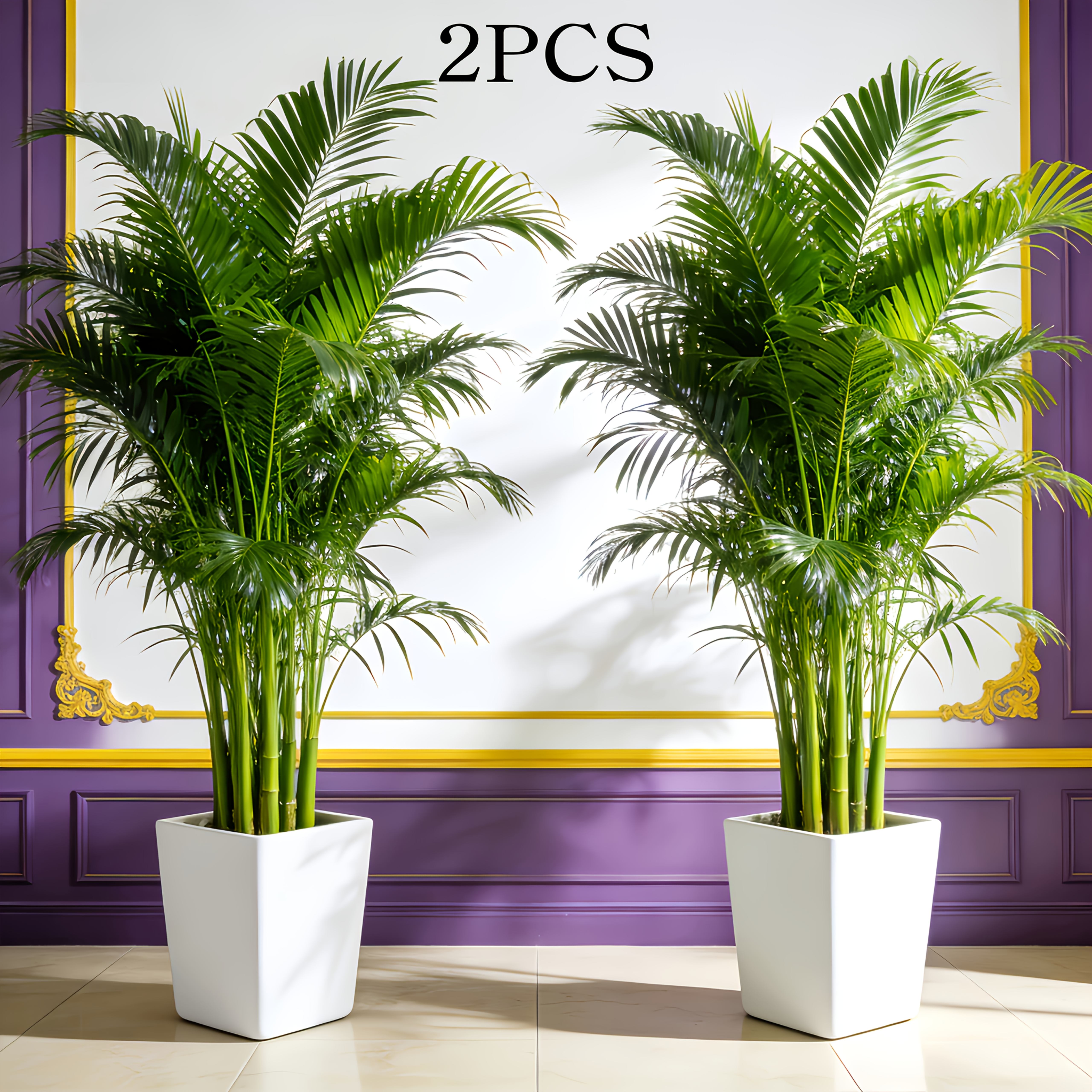 2pcs//Beautiful Large Outdoor Artificial Palm Tree And Gypsophila Combination Set | Dense Green Fierce Tooth-Shaped Leaves, Suitable for Indoor Living Room/Outdoor Garden, Shed, Terrace, Perfect Choice for Easter, Ramadan, St. Patrick'S Day