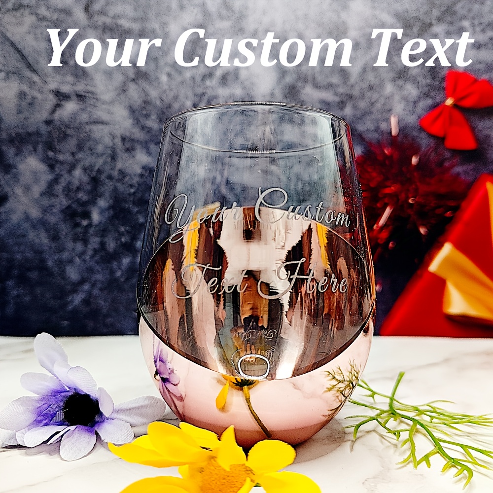 TEMU [custom] 17oz Rose Golden Stemless Wine Cup, Birthday Wine Cup For Any Age, Glass Water Cup, Stemless Wine Cup, Women's Birthday Coffee Cup,