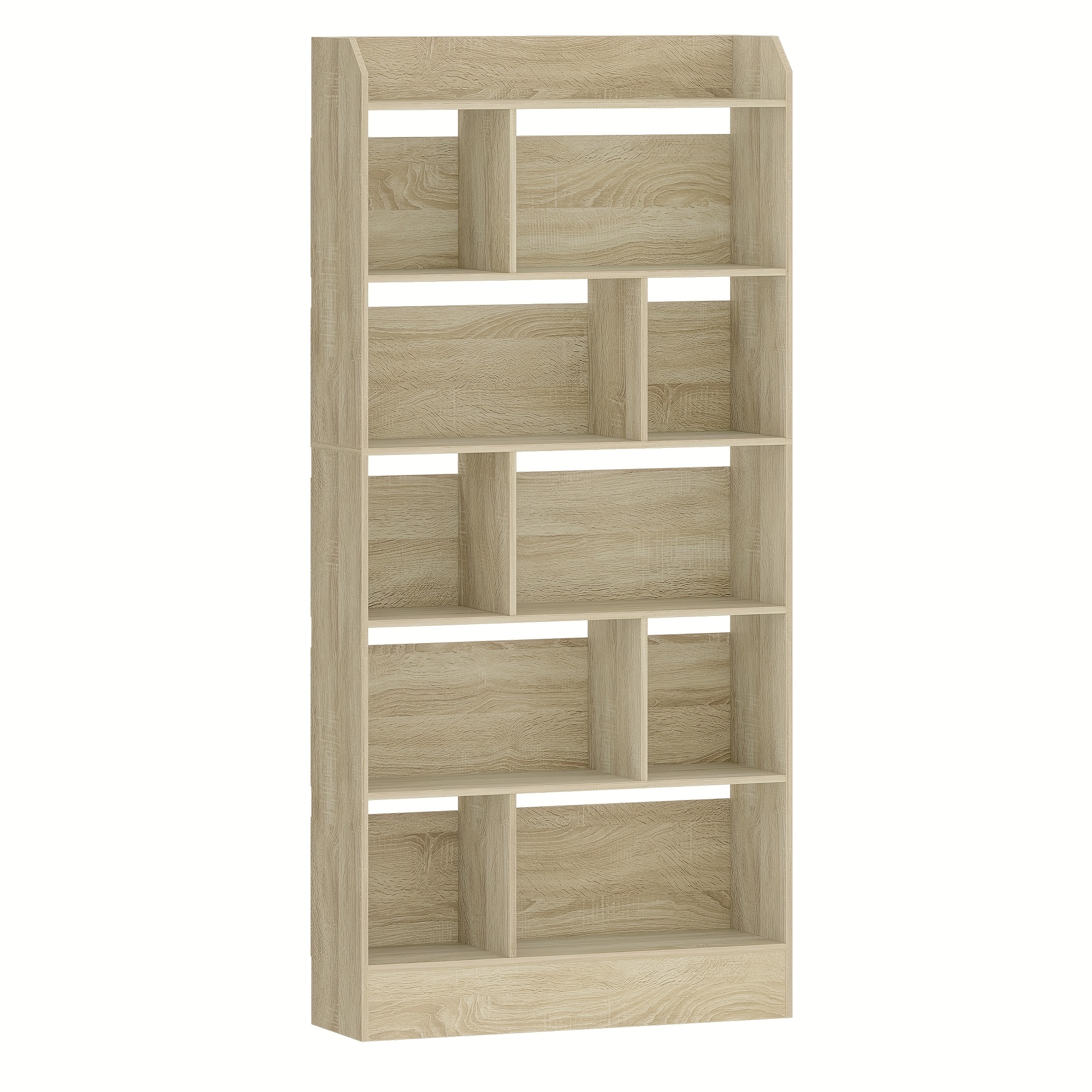 Image of Bookshelf, Sections With Storage Shelves, Upright Shelf, Suitable For Living Room, Office, Bedroom, 24 X 80 X 170 Cm, Oak Beige
