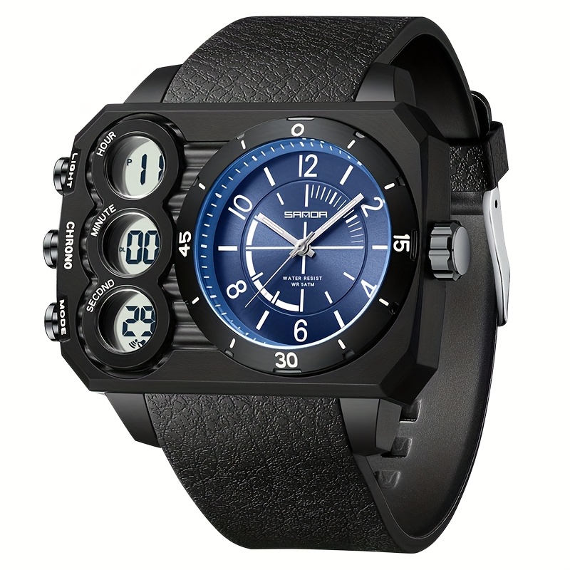 Image of Fashion Rectangle Large 's Watch, Digital Male Wristwatch Waterproof, Multifunctional Men Sports Watches, Quartz Clock For Man Ideal For Holiday Birthday Gifts