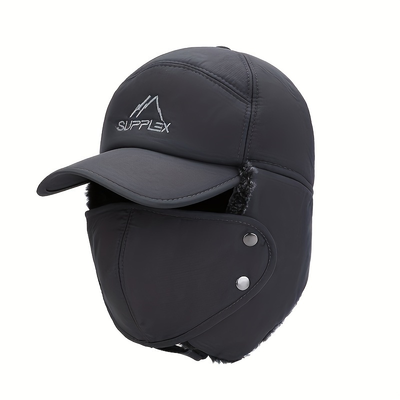 TEMU 1pc Hat For Men Detachable , Thickened Ski  , Windproof Ear , Polyester, , , , Woven, - For , Skating, And Biking