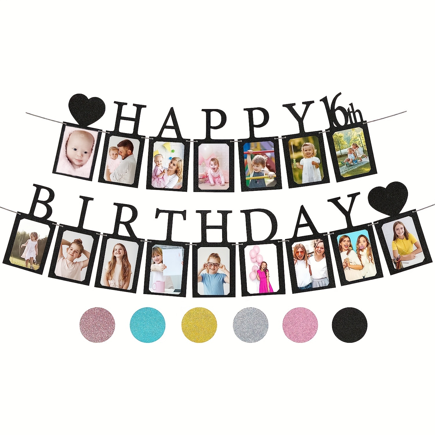 

16pcs/1set, Sweet 16 Birthday Decorations Photo Banner In Black Reassembled, Sweet 16 Banner With Sixteen Photo Card Frames Party Supplies, Happy 16th Birthday Decorations For Girls With 16 Signs