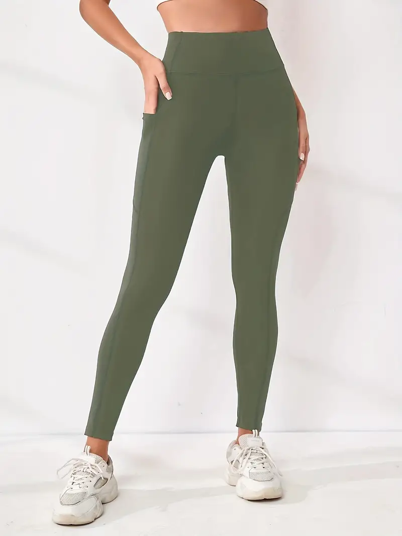 Solid Color Yoga Pants Pocket High Stretch Butt Lifting - Temu