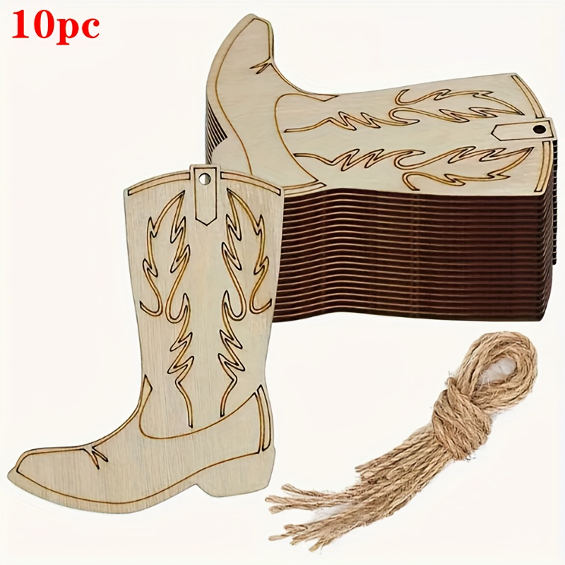 Image of 10 Wooden Boot-shaped Pieces For Diy Painting And Doodling Crafts, Wooden Hanging Ornaments And Decorations For Holidays, Weddings, Family Parties, And Birthdays