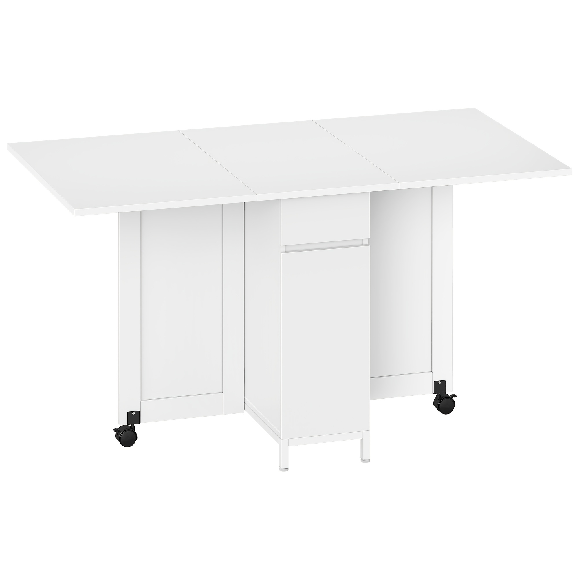 TEMU Mesa de Comedor Plegable, Mesa de Comedor Portátil con Ruedas, Mesa Plegable Versátil con Cajones, Gabinetes y Dos Niveles de Estantes Abiertos,