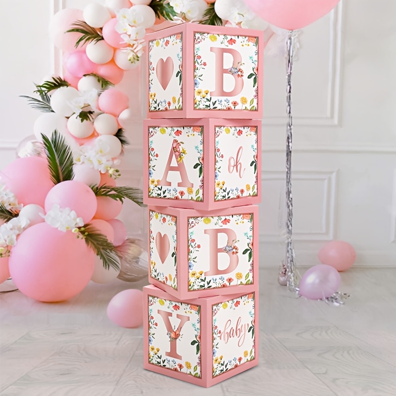 

4-pack Pink Floral Paper Baby Shower Boxes, No Electricity Needed, Featherless, For 1st Birthday Party Favors And Decorations