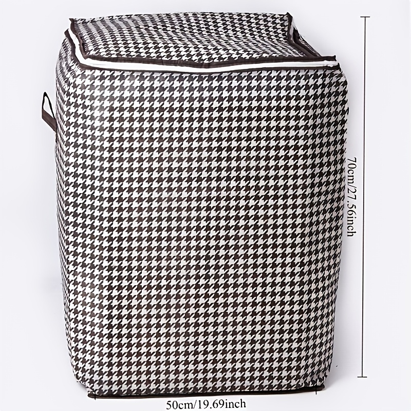 TEMU Large Storage Box Set, Thick Lining And Double Zipper Closure, Black And White Checkered Design, Stackable, With Lid And Handle, Suitable For
